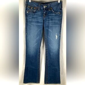 True Religion Jeans Womens 28 Blue Becky Bootcut Made USA Distressed Denim Retro